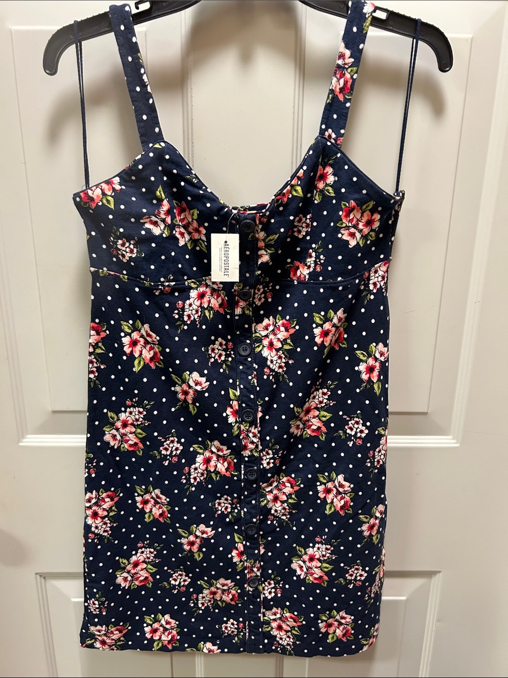 Aeropostale Navy Floral Polka-Dot Button-Front Mini Dress